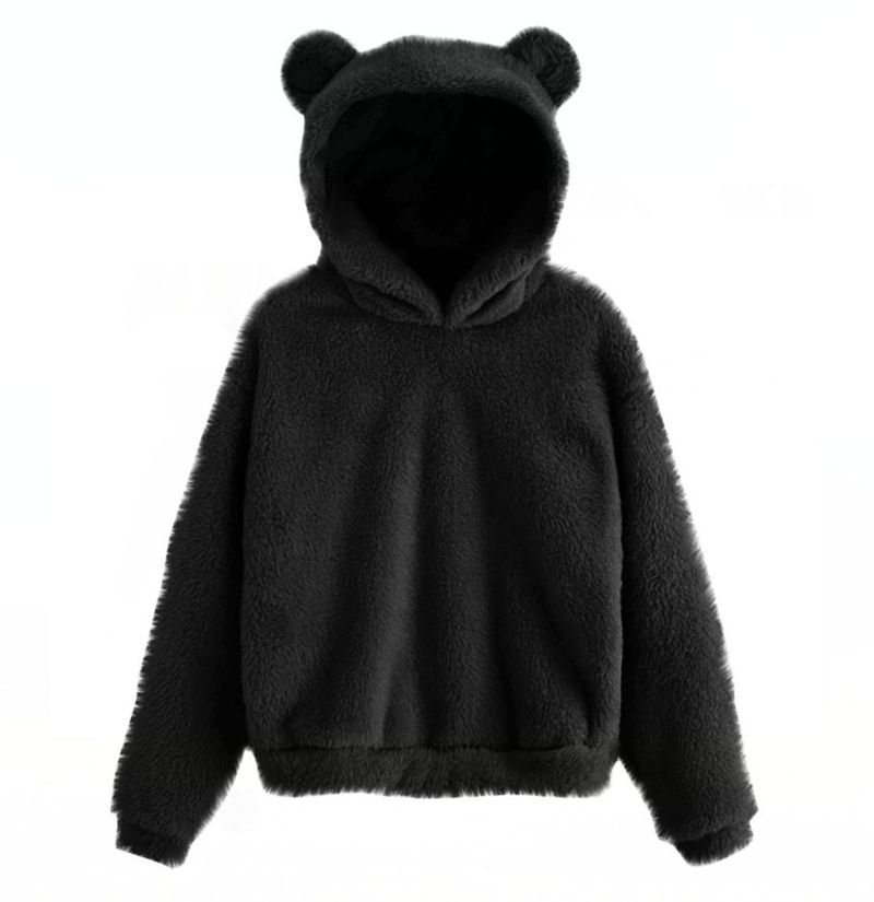 Maglione con cappuccio e orecchie di coniglio in peluche da donna: pullover caldo e foderato in pile, vestibilità ampia e oversize, maglia invernale carina e calda per abbigliamento casual e streetwear._voghion.com