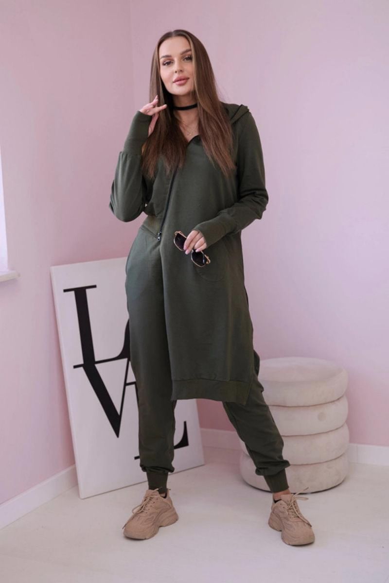 Women's Asymmetrical Hooded Tracksuit Set - Plus Size Zip-Up Jogger Outfit, Casual & Sporty Polyester Lounge Wear_voghion.com