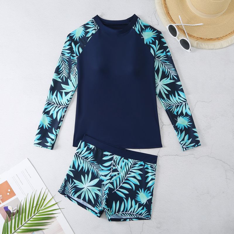 Women's Clothing Color Matching Surfing Diving Holiday Swimsuit Multi Color Printing Long Sleeved Sunscreen Split Swimsuit_voghion.com