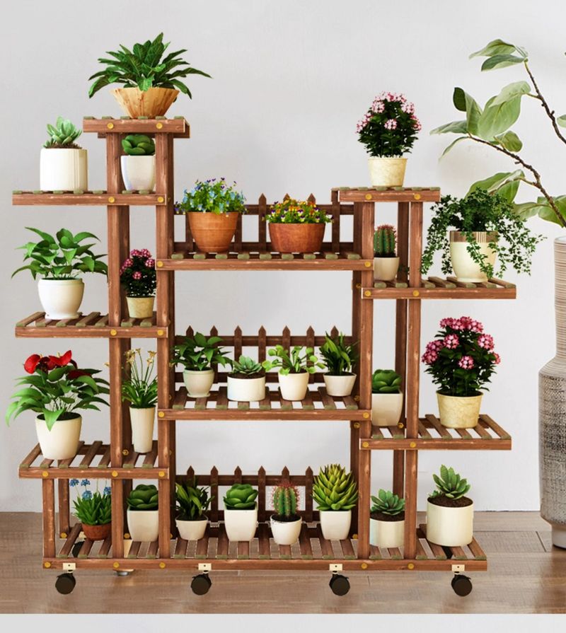 Living Room Solid Wood Indoor Multi-layer Floor-standing Balcony Storage Rack Succulent Green Radish Plant Display_voghion.com