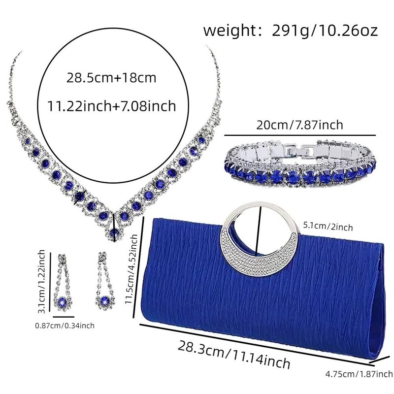 Women's Jewelry Set - Elegant Rhinestone Necklace, Earrings, Bracelet & Evening Clutch For Formal Occasions, Geometric Four Piece Party Necklace Set_voghion.com