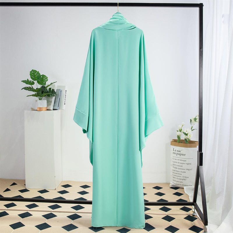 Dammekleeder Einfarweg Arabesch Kleed Fraekleed mat Kappduch Abaya Casual Loose Fliedermausärmel Robe_voghion.com