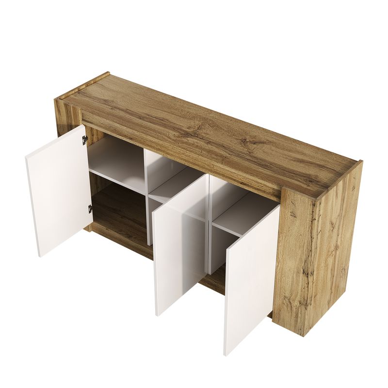 Credenza Hochglanzweiß Mit Grifflosem Design, Abgeschrägte Türen_voghion.com