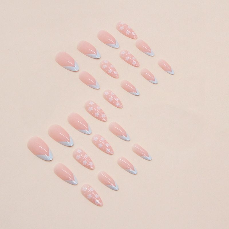 Manicure estiva floreale carina diagonale blu chiaro fresca Indossare smalto per unghie rimovibile_voghion.com