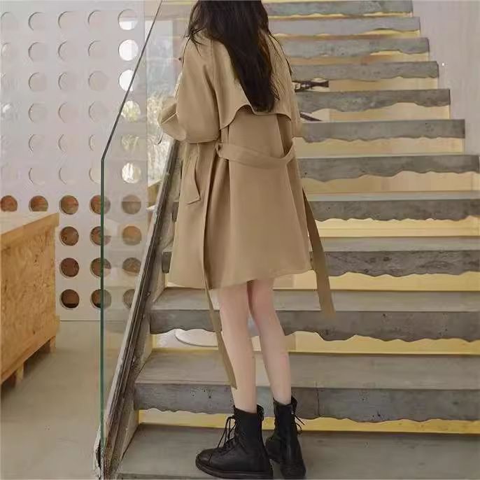 Khaki Temperament Trench Coat For Women Spring And Autumn New Item, Short Ja, Coat, British Style Mid Length_voghion.com