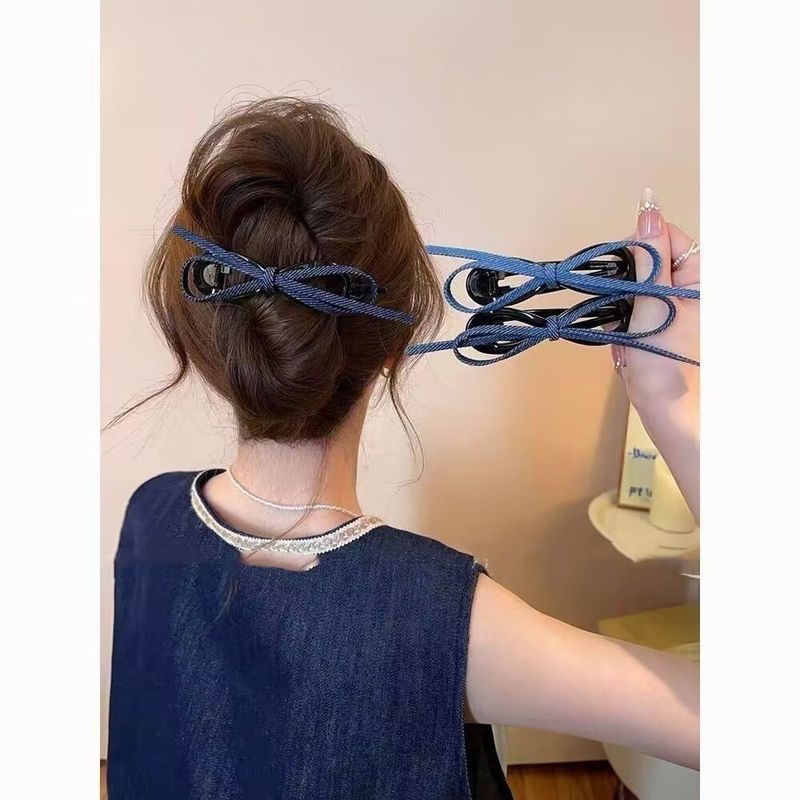 Fermaglio per capelli con fiocco in denim per donna, stile di alta qualità, nuovo stile 2025, fermaglio per chignon posteriore con artiglio a una linea, accessorio per capelli_voghion.com
