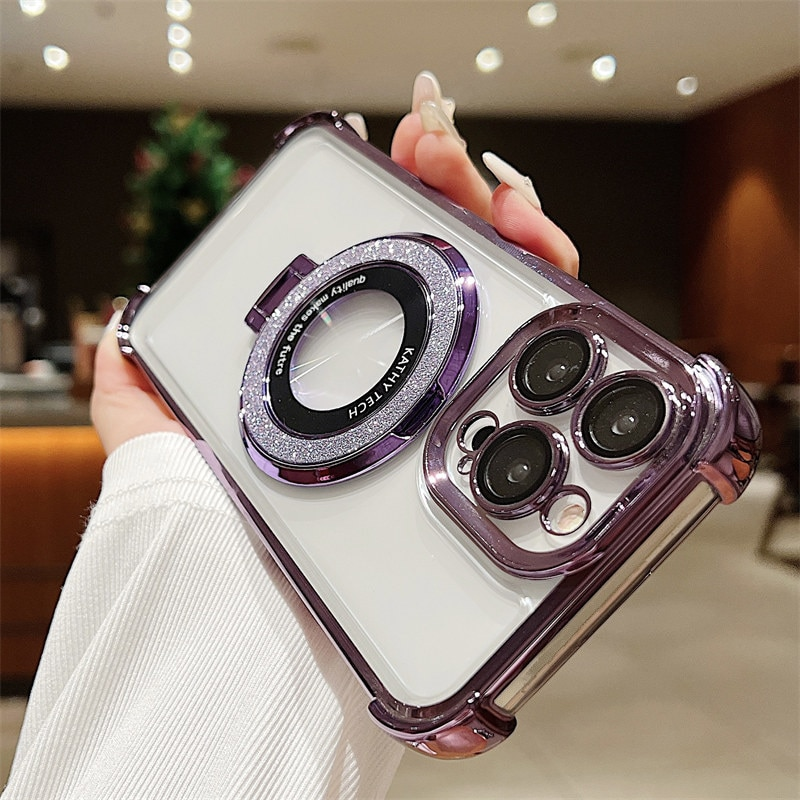 Nové pro MagSafe Case 15 Airbag nárazuvzdorné magnetické průhledné silikonové pouzdro pro iPhone 11 12 13 14 Pro Max_voghion.com