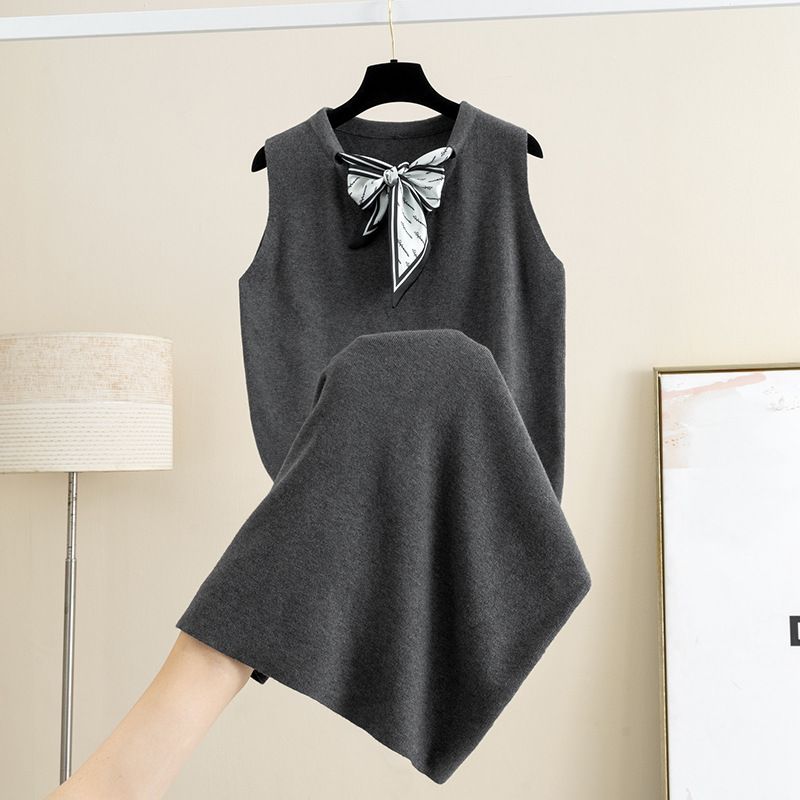 Wolle Herbst Winter Neue V-ausschnitt Gestrickte Weste Für Frauen Koreanischen Stil Schal Lose Abnehmen Innere Schicht Basis Langes Kleid_voghion.com