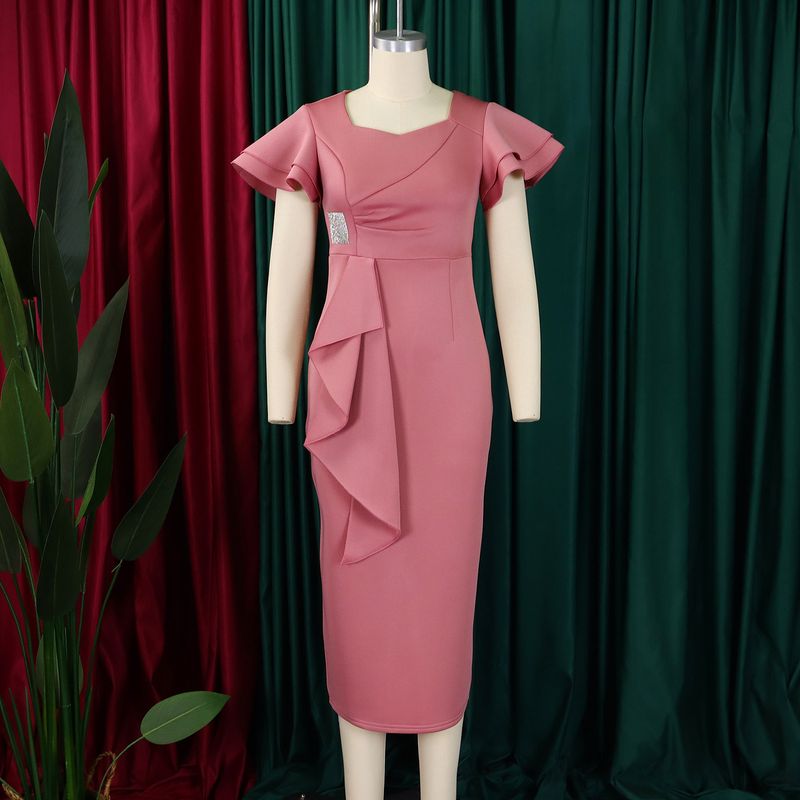 Women's Clothing fashion temperament elegant ruffled solid color hip wrapped _voghion.com