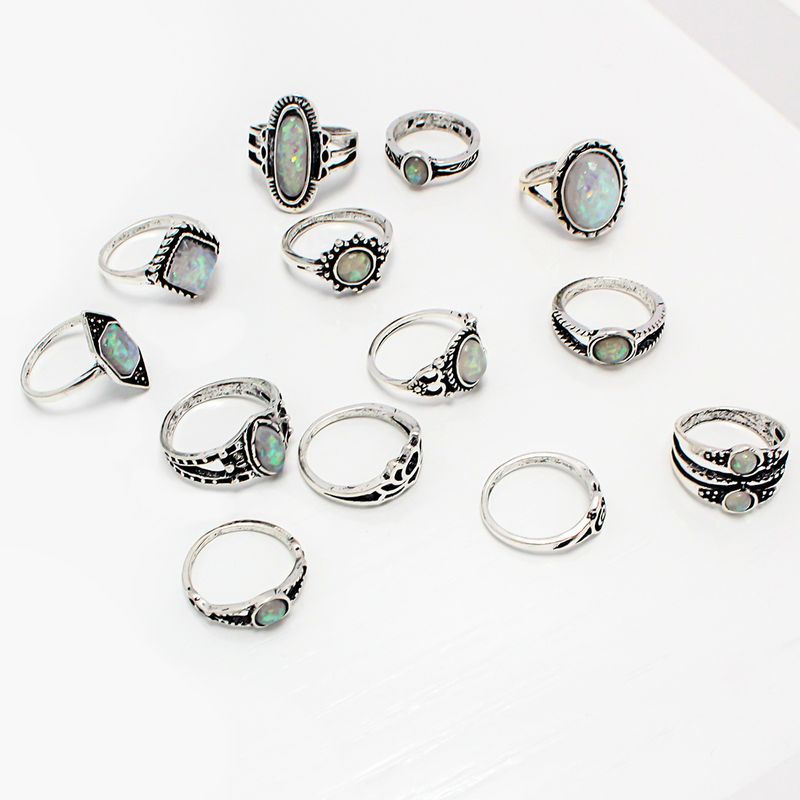 Unisex Fashion Retro Handset Diamanten Ringset Stapelringen_voghion.com