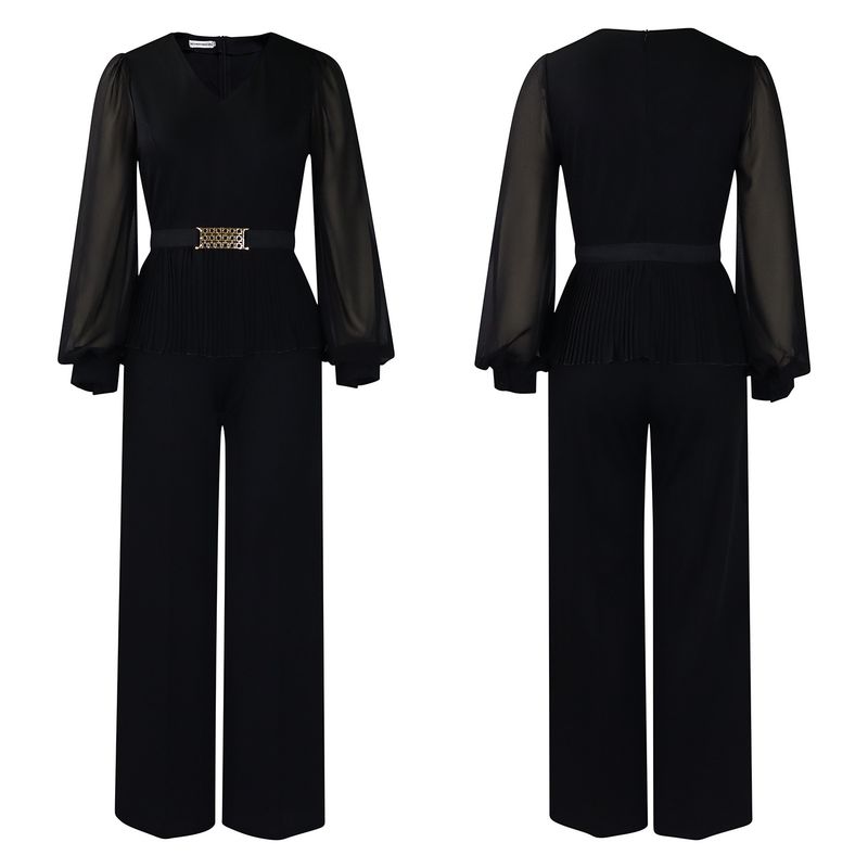 Ropa de mujer Nueva moda tradicional Tongle Top de manga larga Pantalones de pierna ancha Traje de dos piezas_voghion.com