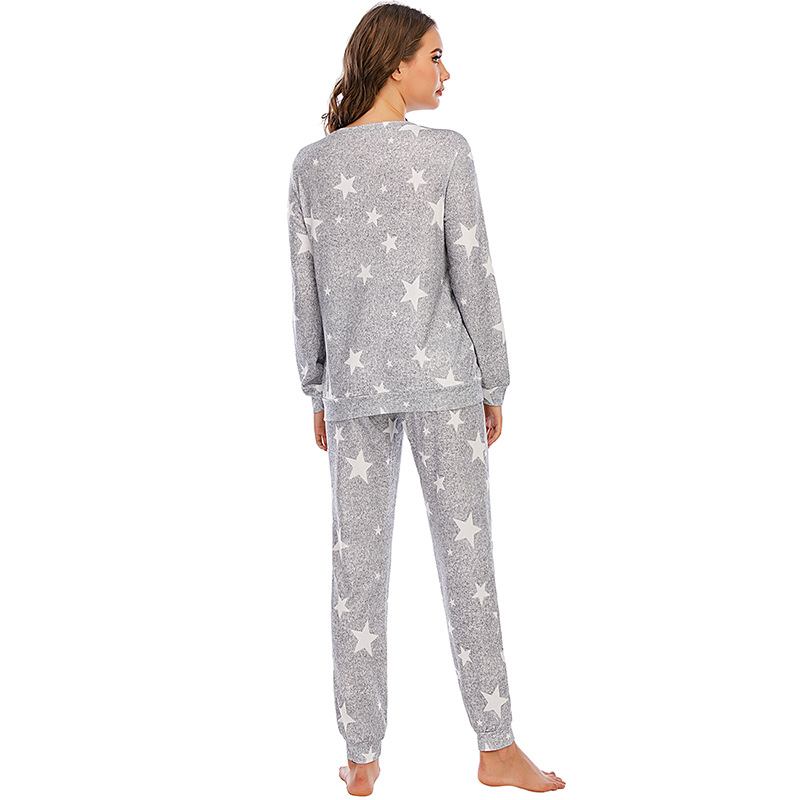 Pyjama étoile à cinq branches pour femmes, vêtements décontractés à manches longues pour dames, vêtements de maison, nouvelle collection_voghion.com