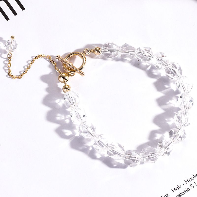 Nuovo stile da donna, semplice, con cristallo bianco sfaccettato, versione coreana, braccialetto geometrico, squisita perla fatta a mano_voghion.com