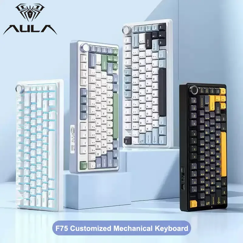 AULA F75 2.4G Kablosuz/Bluetooth/Kablolu RVB Mekanik Oyun Klavyesi Özelleştirilmiş %75 OEM Düzeni Ekli PC Oyun Klavyesi Profili_voghion.com