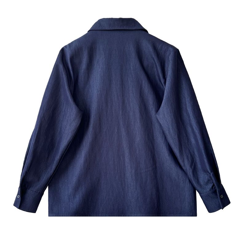 Camicia casual a maniche lunghe con scollo a V da donna - Blusa leggera in stile denim per strati e abbigliamento quotidiano_voghion.com