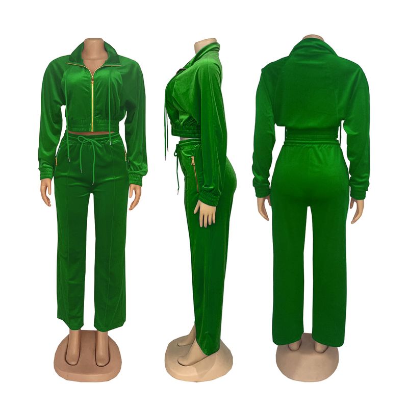 Damenbekleidung Elegantes Damen-Set aus langärmligem Stehkragen, Reißverschluss vorne und Strickjacke und Hose – zweiteiliges Winter-Outfit in Unifarben (Grau, Schwarz, Rot)_voghion.com