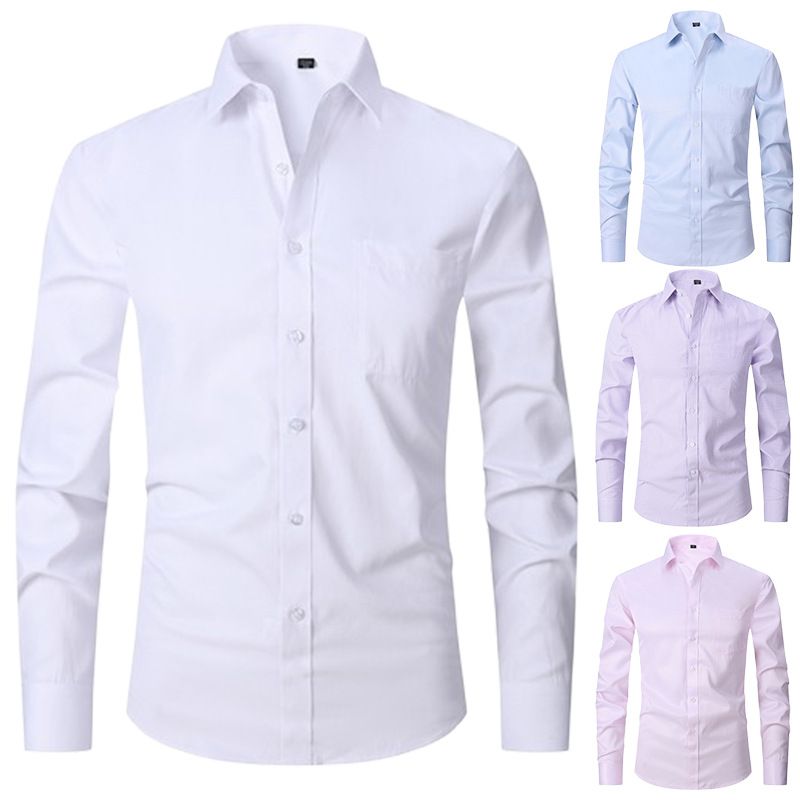 CT Hot Selling Spring New Solid Color Plus Size Business Casual Plaid Cotton Long Sleeve Shirt For Men_voghion.com