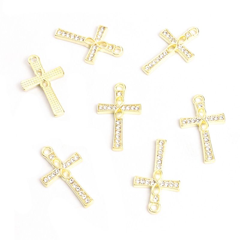 8-stelliger Unendlichkeitskreuz-Anhänger aus eingelegter Diamantlegierung, religiöser DIY-Schmuck, Zubehör für Armbänder, Halsketten, Ohrringe_voghion.com