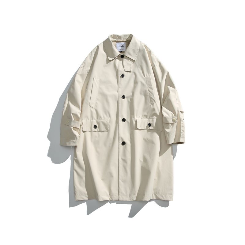 Giacca lunga da uomo, casual, da strada, da esterno, antivento, vestibilità ampia, in poliestere, moda autunnale_voghion.com