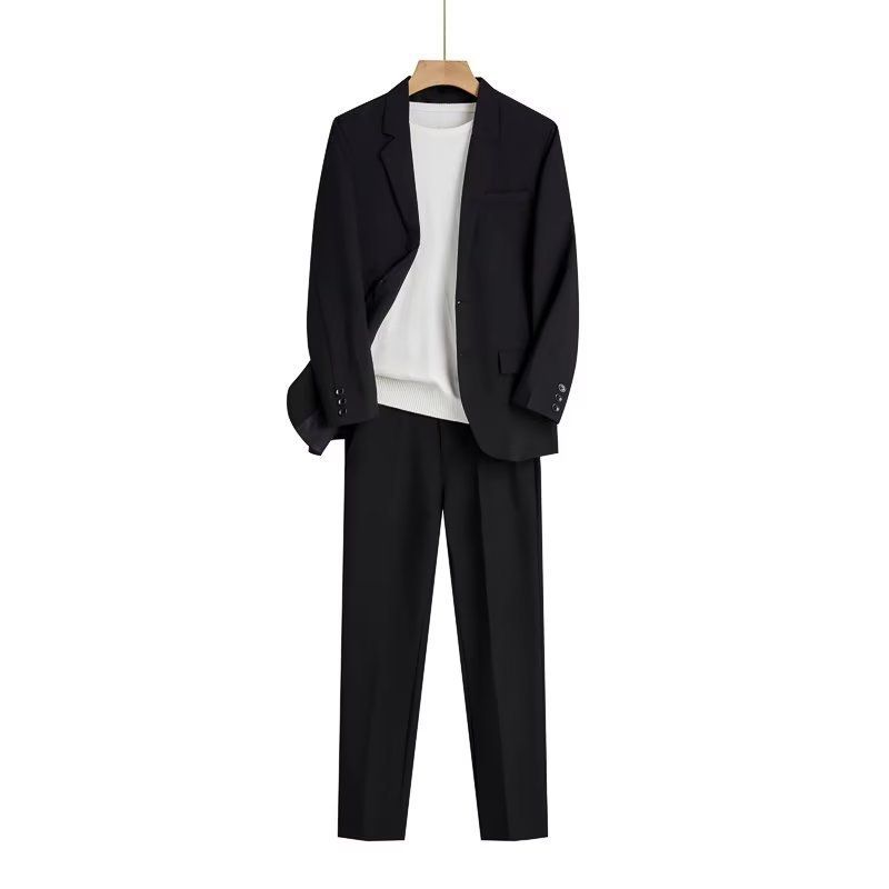 Leichtes Herren-Anzugset mit tiefem Schnitt – Unstrukturierter Blazer & bequeme Hose (S-5XL, knitterfreies Polyestergemisch, Business Casual)_voghion.com