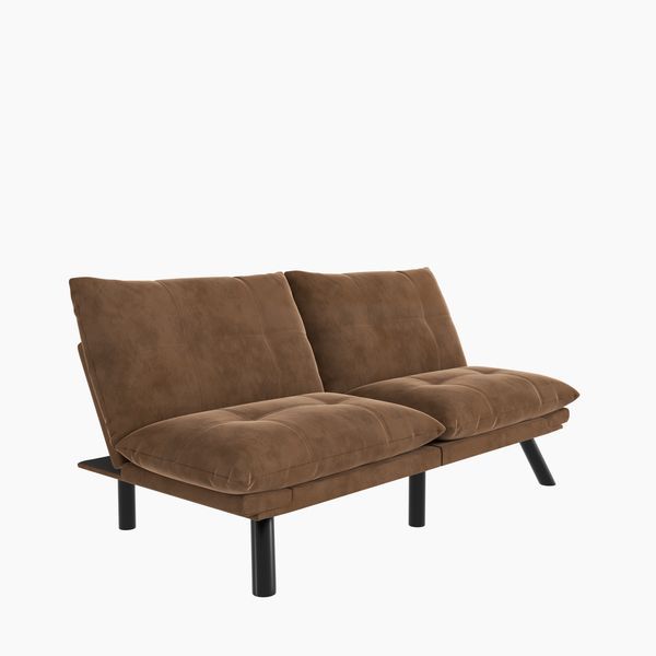 Leatehr Feeling Brown Convertible Folding Modern Sofa Bed_voghion.com