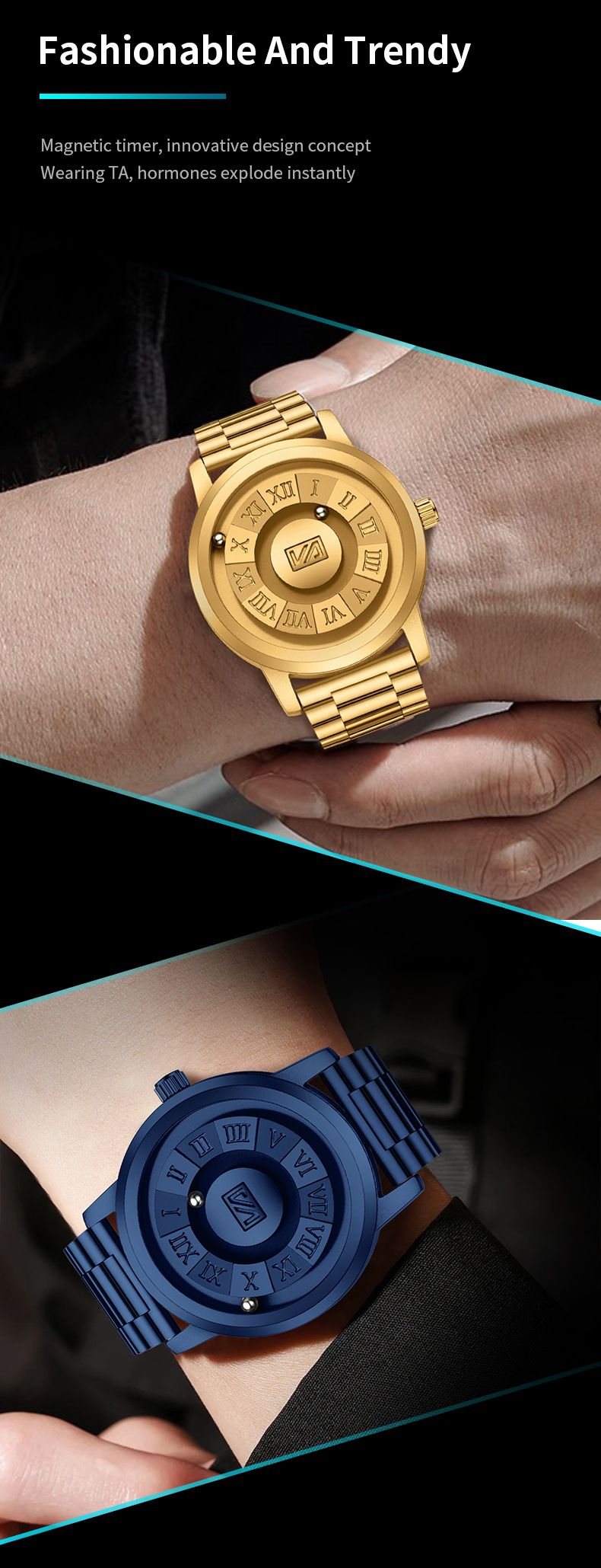 Orologio da uomo con tecnologia nera, concetto di sospensione magnetica, orologio da uomo impermeabile senza aghi_voghion.com