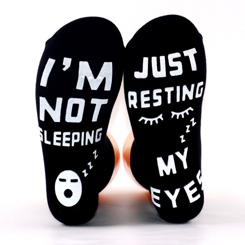 2025d Pure Cotton Casual Sports With Creative Lettering On The Sole, Non-Slip Dotted Floor Socks_voghion.com