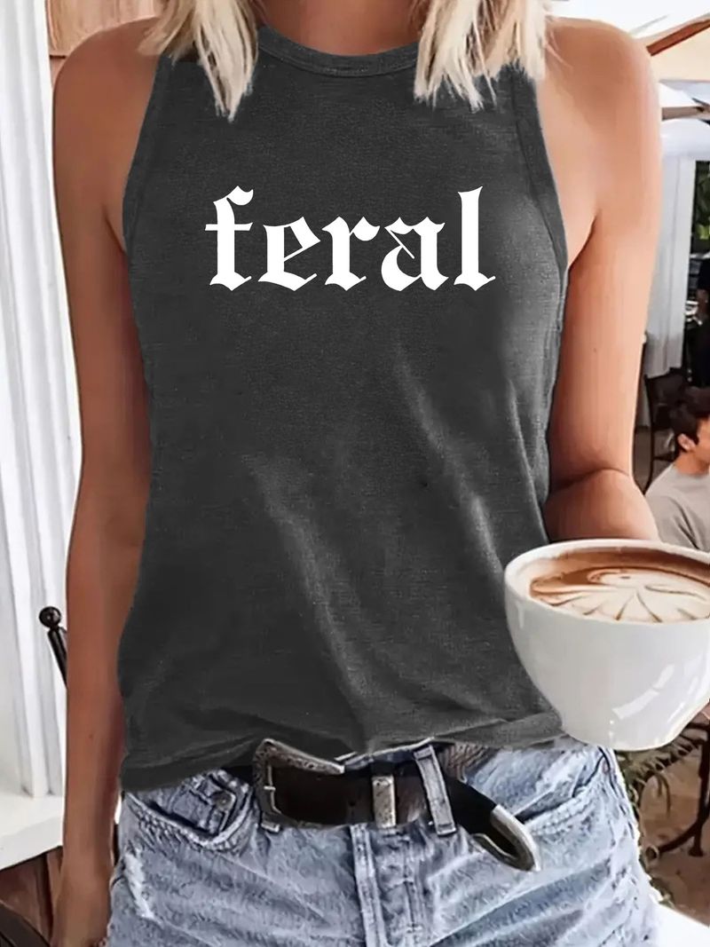 Summer New Fashion Versatile Women's FERAL Printed Loose Tank Top_voghion.com