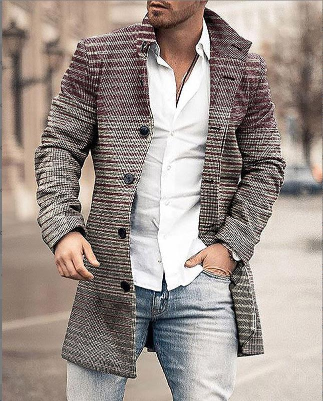Spring New Men's Retro Standing Neck Mid length Woolen Coat Men's Casual Coat_voghion.com