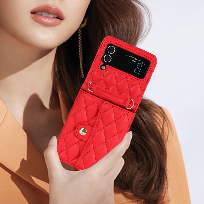 Z Flip4 5 Crossbody składany futerał na telefon skórzany pokrowiec akordeonowy odpowiedni do małego etui ochronnego na telefon Flip6_voghion.com