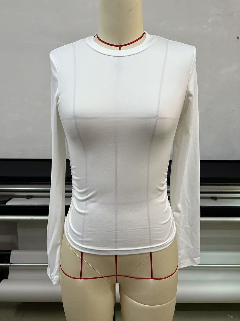 2025 Jesień Zima Nowy T-shirt z okrągłym dekoltem i długim rękawem Elegancka, dopasowana, jednokolorowa warstwa bazowa dla kobiet_voghion.com