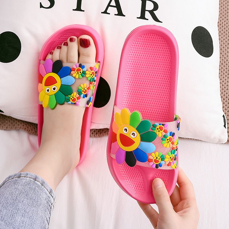 Sonnenblumen-Hausschuhe für Damen, Duschpaare, rutschfeste Eltern-Kind-Sandalen für den Innenbereich für Kinder, weiche EVA-Sommersohle_voghion.com