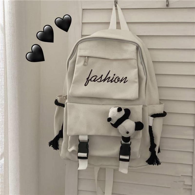 ins Workwear Harajuku Zaini in tela per studenti di colore scuro per ragazze_voghion.com