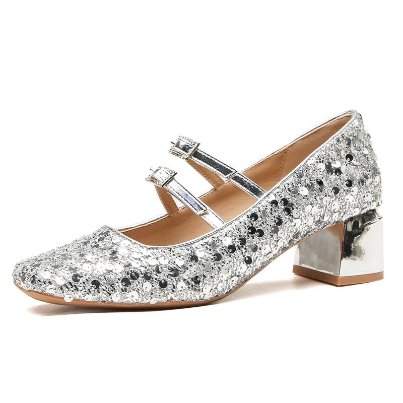 H923-1 Scarpe col tacco alto da donna, estive, di alta qualità, nuove, perle, Mary Jane, argento, splendide scarpe singole da donna_voghion.com