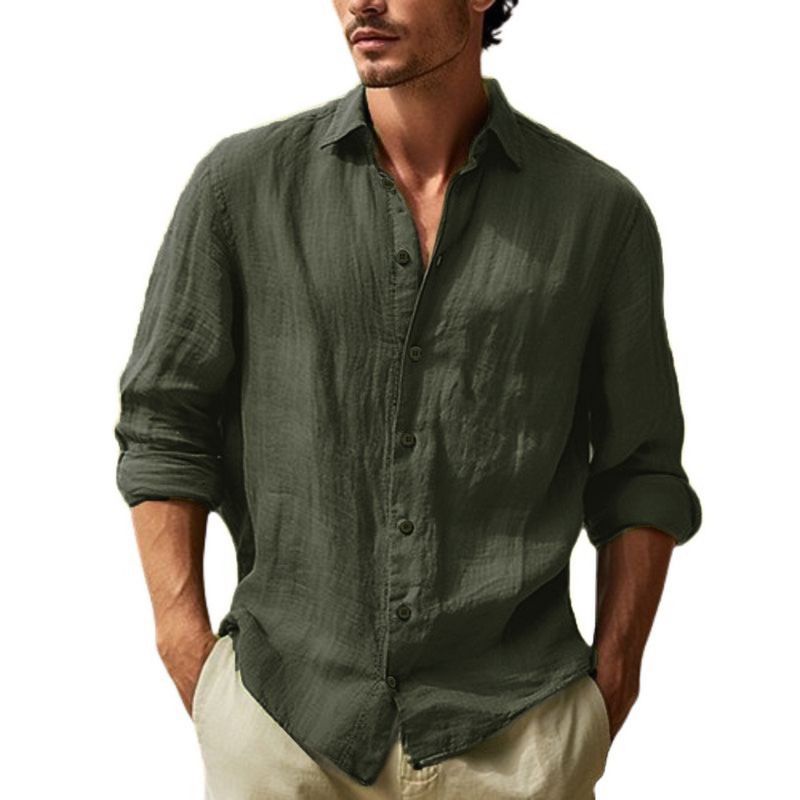 Herrenbekleidung Herrenoberteile Hemd aus reiner Baumwolle Einfarbiges Langarmhemd Herren Lässiges Cardigan-Longshirt Herren_voghion.com