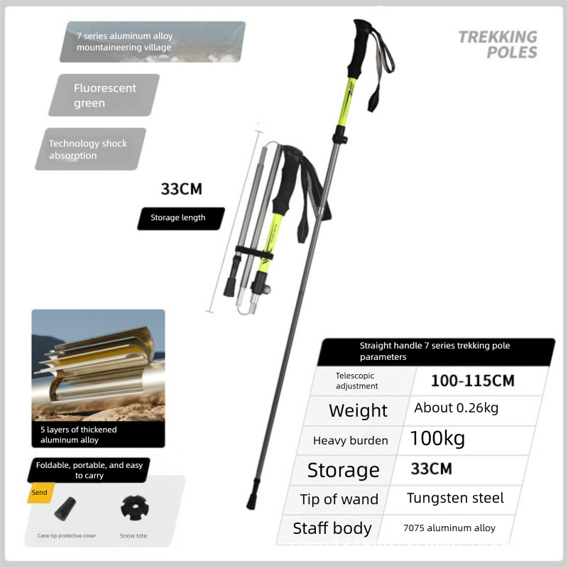 Outdoor Hiking Folding Anti-Slip Walking Stick Multi-Functional Hiking Equipment_voghion.com