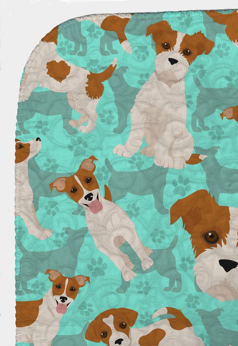 Red and White Jack Russell Terrier Quilted Blanket 50x60 Artwork Pattern Quilted Throw Blanket for Bed, Couch, Sofa, Soft and Lightweight_voghion.com