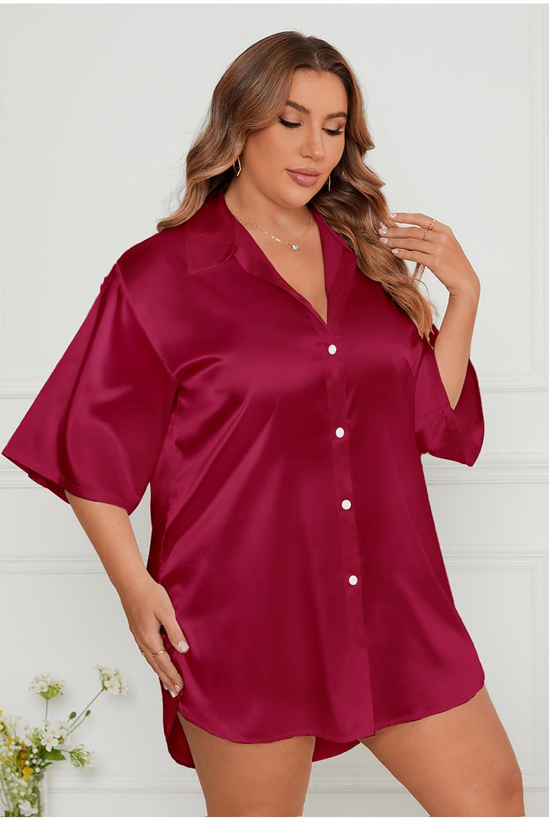 Large Size Ice Silk Nightdress Women's Loose Short Sleeve Shirt Skirt Loungewear Women's_voghion.com