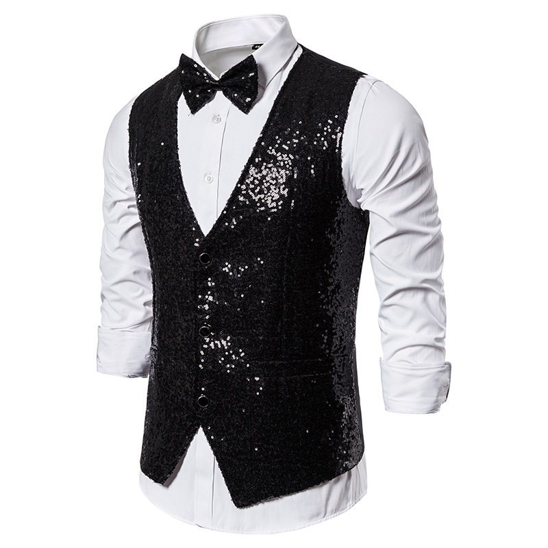 Men's stage costume small sequin vest studio photo host Singer MC vest_voghion.com