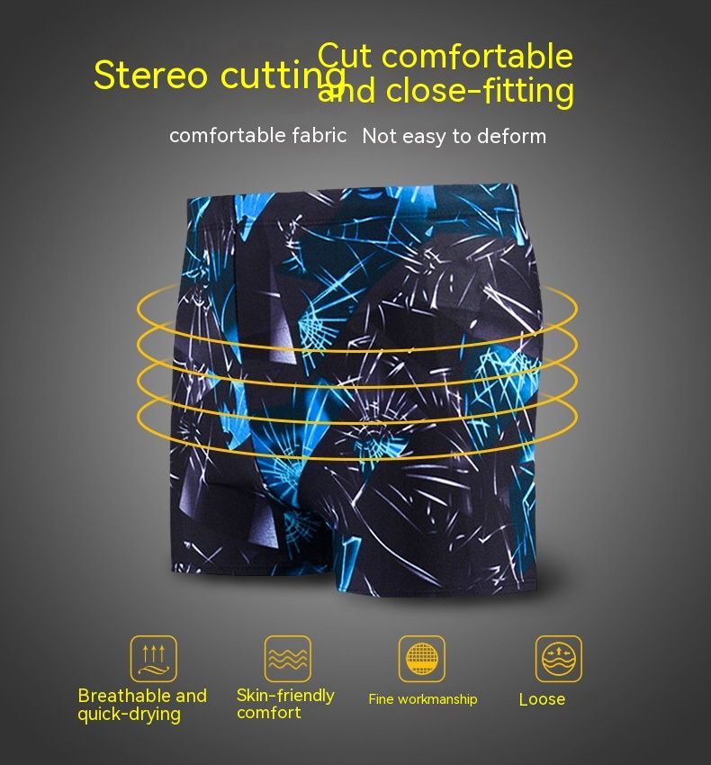 Boxer da uomo ad angolo piatto, set da bagno da uomo comodo e alla moda, oltre a pantaloncini da bagno larghi e larghi per le sorgenti termali_voghion.com