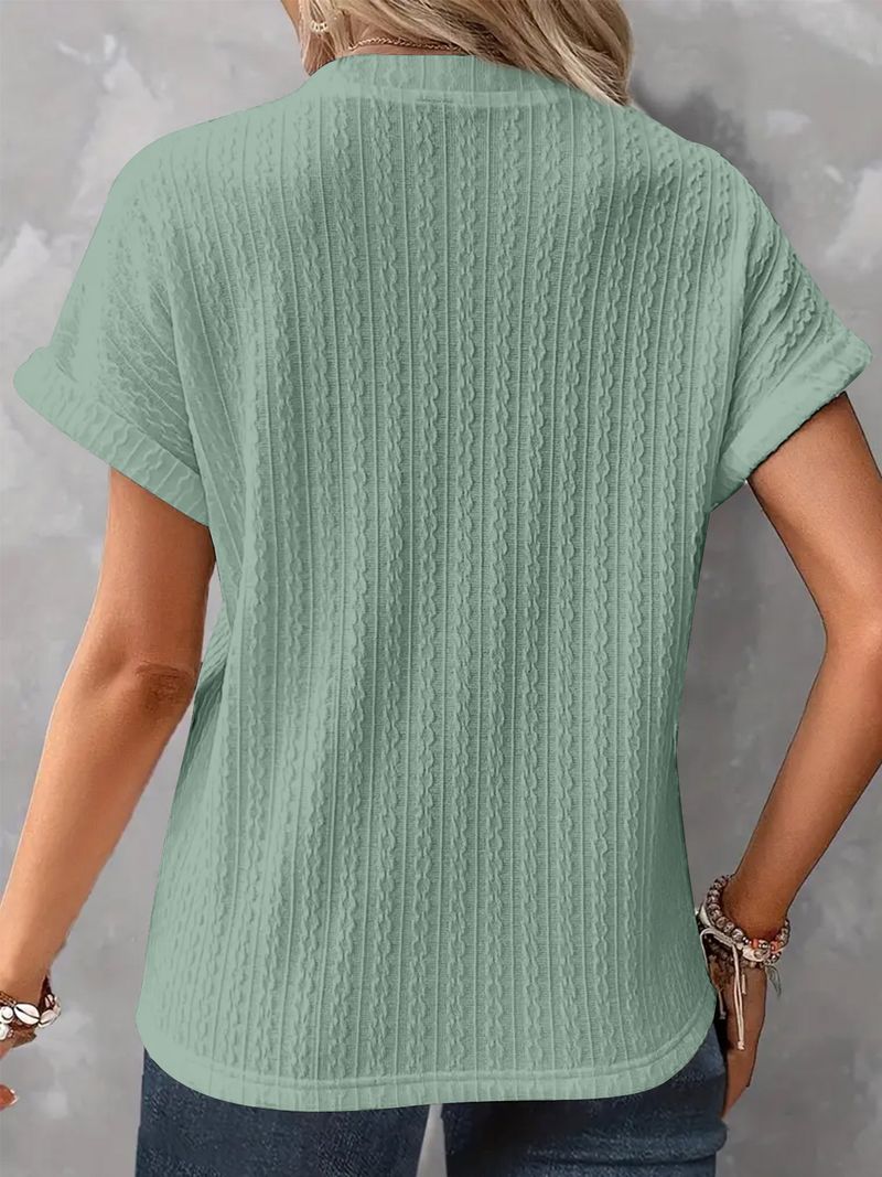 Lässige Kurzarm-T-Shirts mit V-Ausschnitt und Knopfleiste, modische, lockere Pullover-Sommerblusen, T-Shirt für Damen_voghion.com