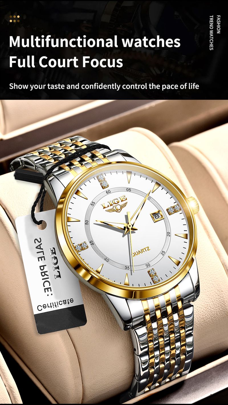 Men's Business Watch With Date Function, Water Resistant, Stainless Steel Band, Mineral Crystal Glass, Quartz Movement_voghion.com