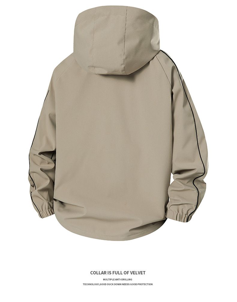 Unisex Waterproof Windbreaker Jacket – Oversized Streetwear Hooded Windcoat (S-XXXL, Mocha/Black/White)_voghion.com