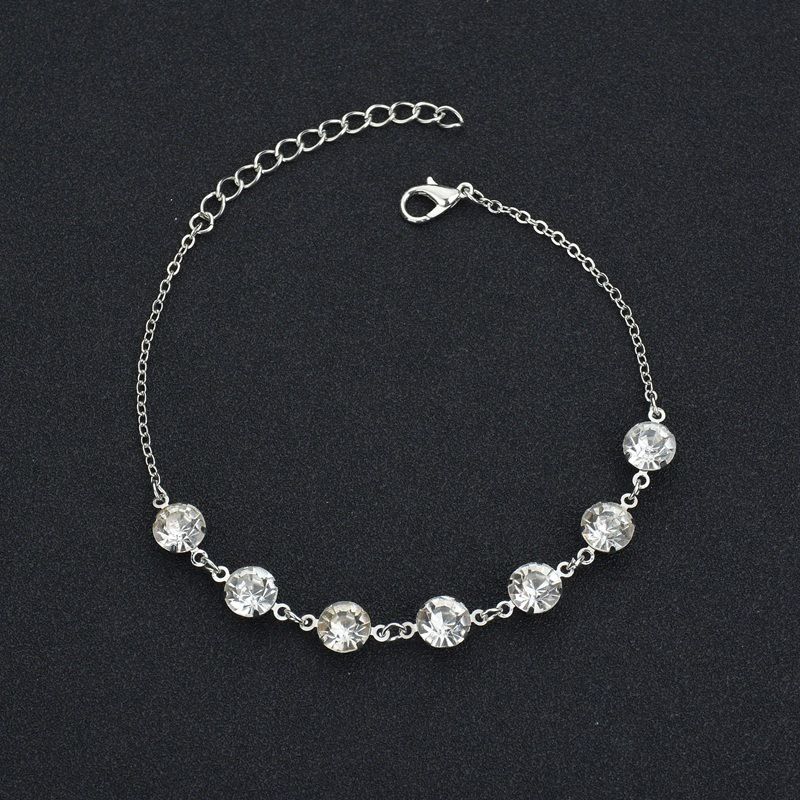 Jewelry Summer Simple Fashion Anklet Rhinestone Hanging Circle Single Layer Foot Chain_voghion.com