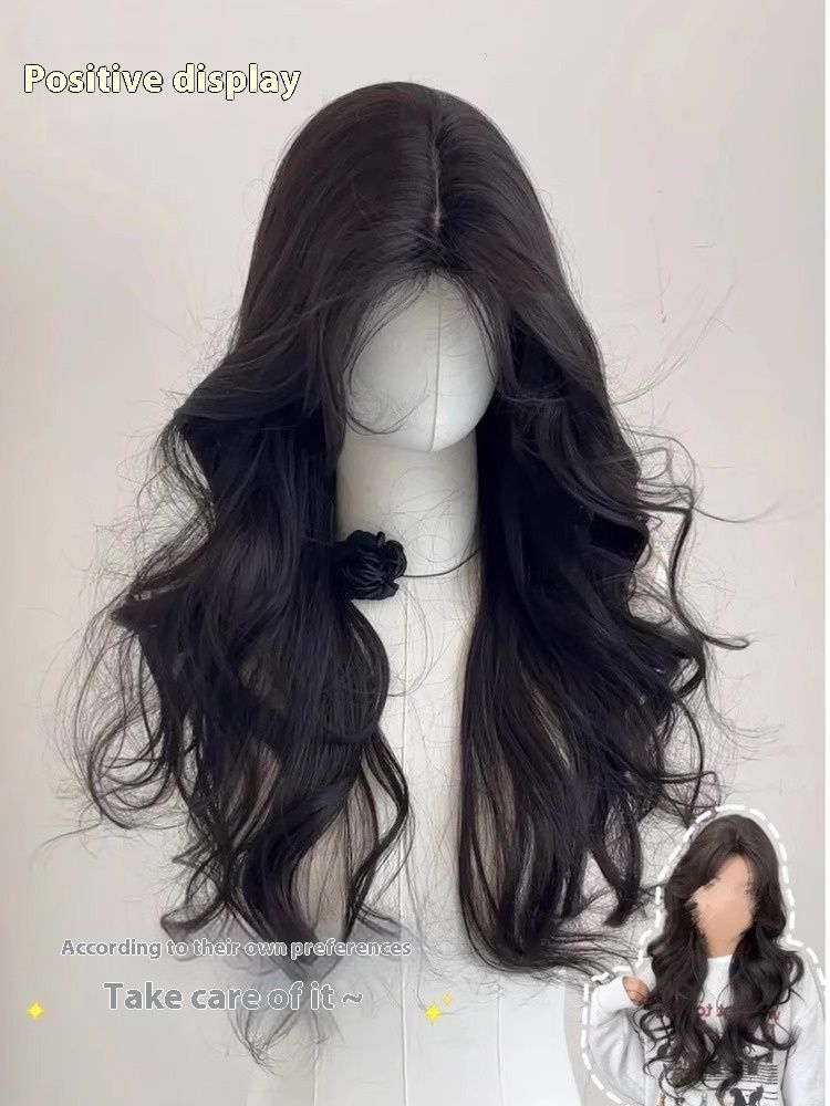 Korean Temperament Big Wave Simulation Hair Bangs Autumn And Winter Wig Women's Natural Full Head Cover_voghion.com