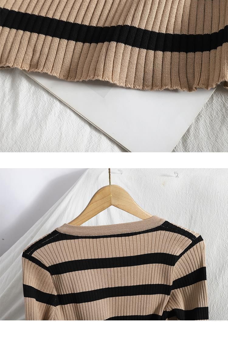 Completo primaverile in maglia da donna - Cardigan a righe e abito canotta attillato in due pezzi_voghion.com