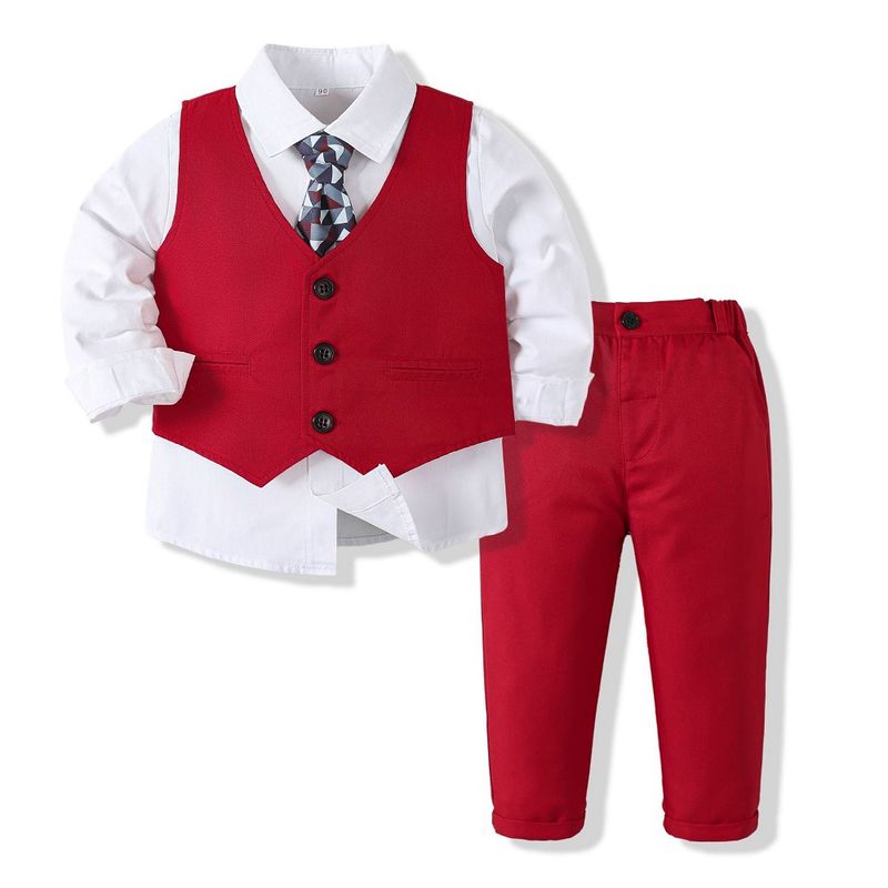 Kinderkleid im britischen Stil, Jungenanzug-Stil, kleine und mittelgroße Kinder, langärmeliges Hemd, Weste, Performance-Kostüm, Kinderkleidung_voghion.com