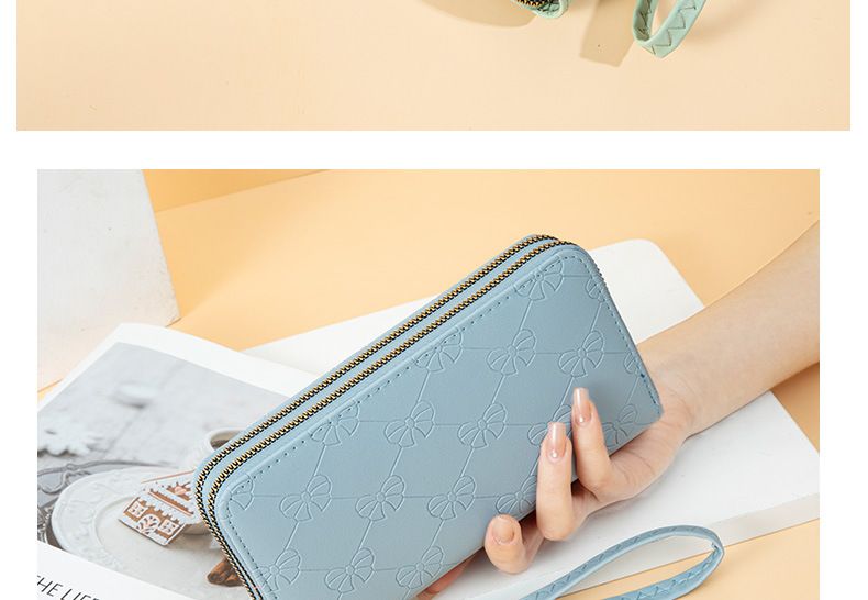 Portafoglio lungo da donna, alla moda, semplice, con fiocco stampato, grande capacità, doppia cerniera, porta cellulare_voghion.com
