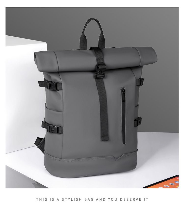 Zaino arrotolabile di tendenza alla moda, zaino da viaggio di grande capacità da uomo, borsa per computer, borsa da scuola per studenti universitari da uomo_voghion.com