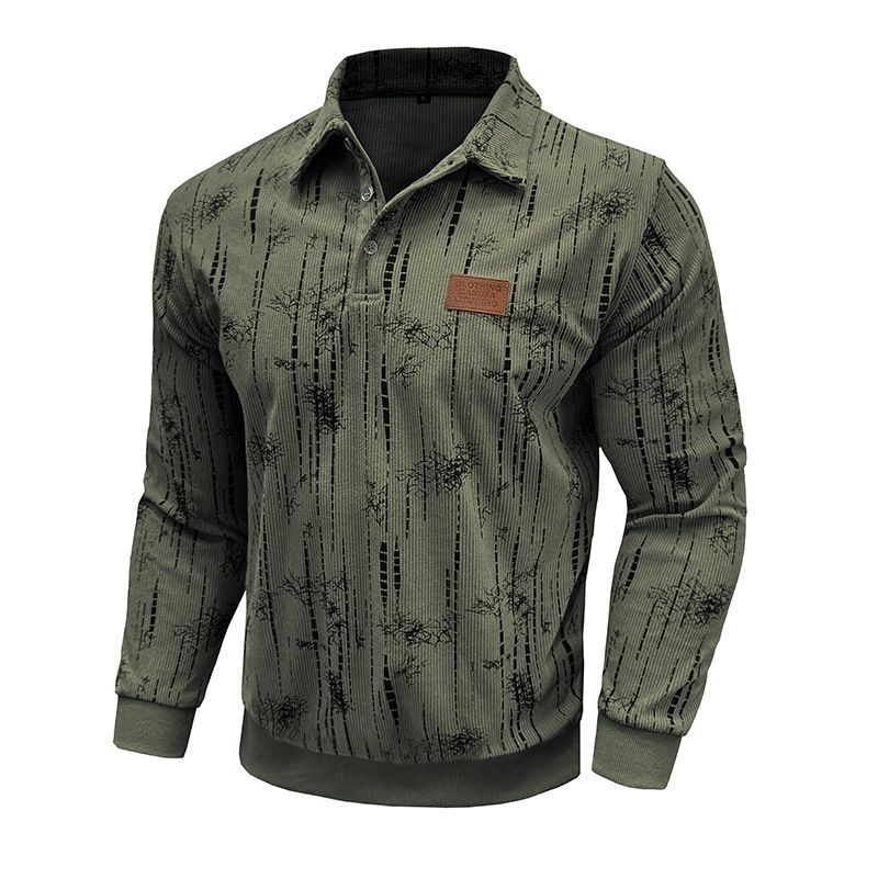Herren Langarm Poloshirt Herbst und Winter Neues Jacquard Revers Top_voghion.com